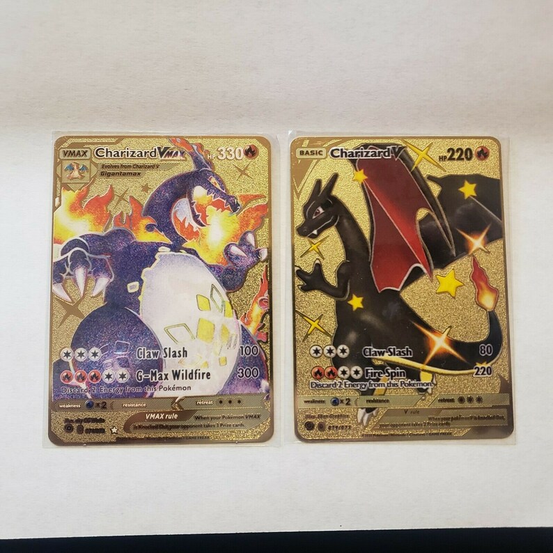 Shiny Charizard V & Charizard Vmax Gold Metal Pokemon Cards Etsy