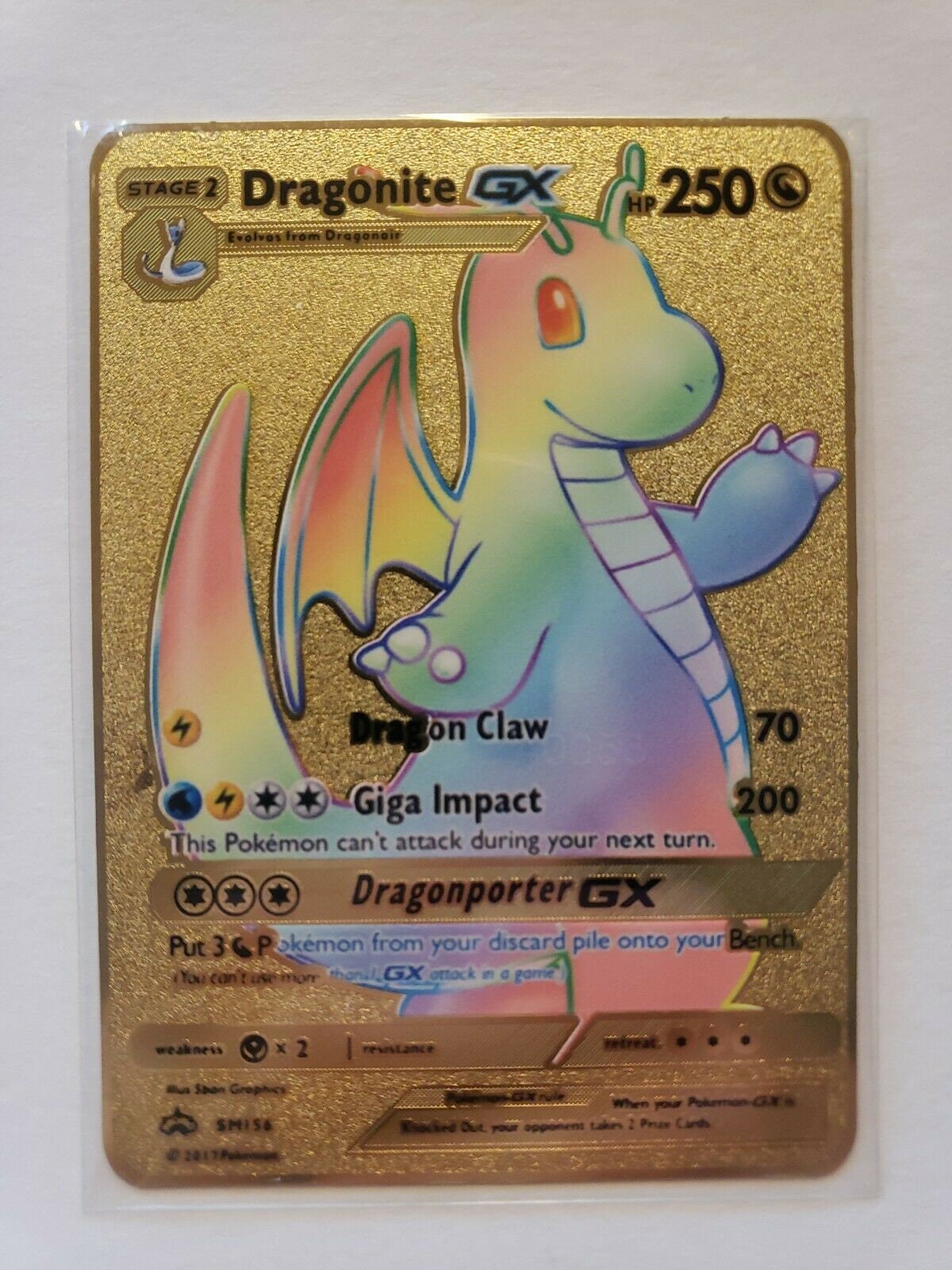 DRAGONITE GX SM156 Ultra Rare Black RAINBOW Pokemon Promo Gold Etsy