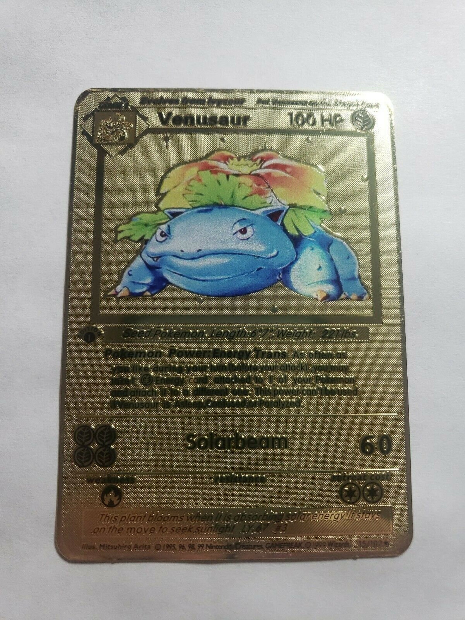 Venusaur Gold Metal Pokemon Card Custom 1st Edition Base Set Etsy