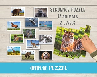 Puzzle sekwencyjne zwierząt: gra Montessori do druku (pobranie cyfrowe)