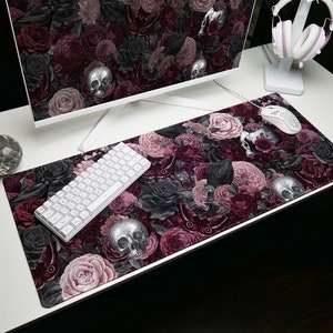 Gothic Burgundy Floral Mouse Pad and Desk Mat the perfect Gift for Gamers, Office Gothic Theme , Medieval Gifts for Her, Horror  magic pagan