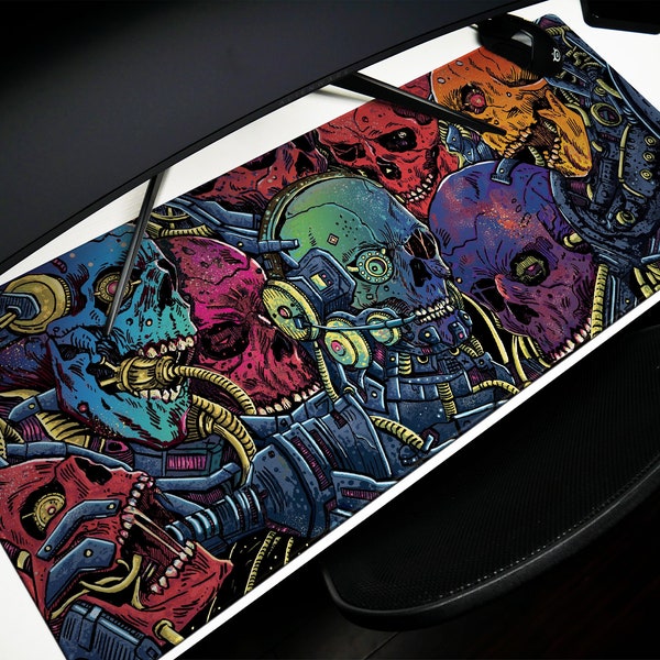 The Grid Cybernetic Skulls Mouse Pad and Desk Mat the perfect Gift for Gamers, Skeletons Mousepads, Medieval Gifts for Him, Horror