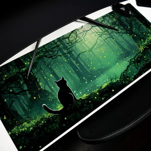 Black Cat Forest Desk Pad: Gothic Storybook Mouse Pad