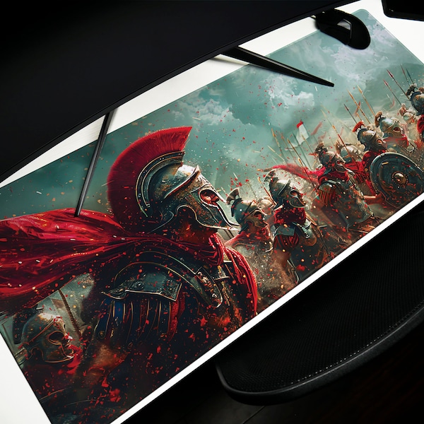 Legion Valor Design 2, Desk Pad, Mouse Pad, Desk Mat, Warrior Charge, Crimson Battle