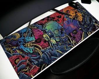 Cybernetic Skulls Mouse Pad: The Grid Desk Mat, Gamer Gift