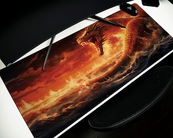 Crimson Dragon Desk Pad: Sea Beast's Fury Mouse Pad