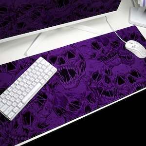 Purple Skulls Desk Mat: Gothic Gamer Mouse Pad