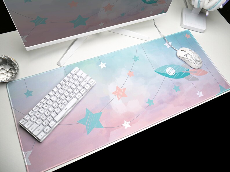 Paper Starship Cute Mouse Pad for girls, Childrens crafting play mat, Large Computer Desk Pad, Extended Gaming Mouse Pad, Cute Mouse pad imagem 5