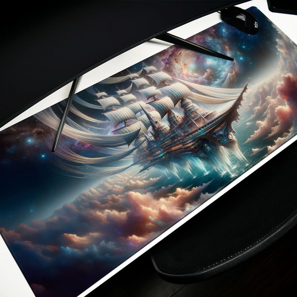 Galactic Sail Space Ship Desk Pad, Mouse Pad, Desk Mat, Sci-Fi Fantasy Art, Steampunk Design, Matte Painting Style