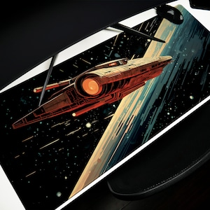 Starship Adventure Desk Pad: Vintage Space Design Mouse Pad
