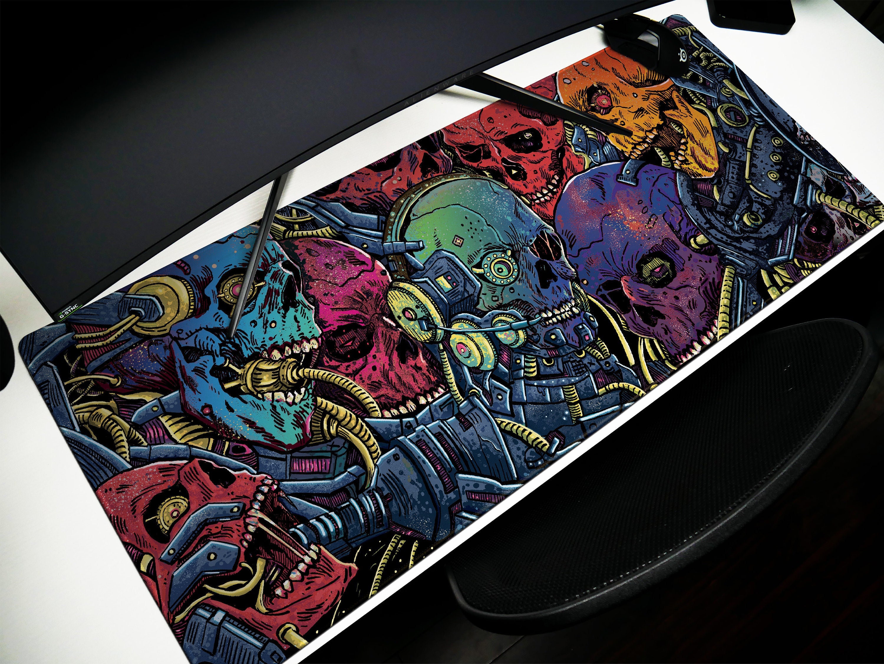  Skull Dead with Romantic Roses Celebration Day Gaming Mouse Pad  for Desk,Extended Stitched Edges Mousepad,Computer Keyboard Desk Mat,Non  Slip Rubber Base Mouse Pads Desk Pad Desk Pads : Office Products