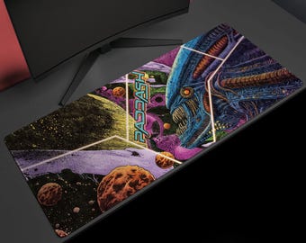 Cosmic Apex Serpent, Desk Mat, Neon Space Horror Artwork by Wekx