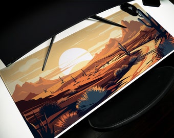 Desert Landscape Desk Mat: Vector Cacti, Open Road Graphic
