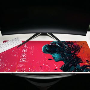 Cyberpunk Desk Pad: Red Interface, Tech Noir, Asian Fusion, Cybernetic Vision image 8