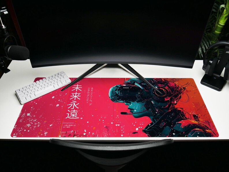 Cyberpunk Desk Pad: Red Interface, Tech Noir, Asian Fusion, Cybernetic Vision image 8