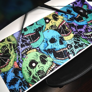 Colorful Skulls Mouse Pad and Desk Mat the perfect Gift for Gamers, Office Decor, Skeletons theme office, Medieval Gifts for Him, Horror