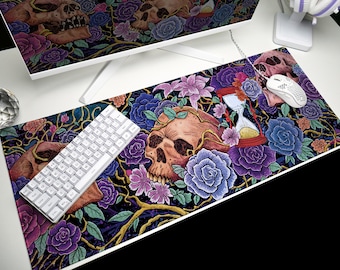 Floral Skull Mouse Pad: Gothic Gamer Desk Mat