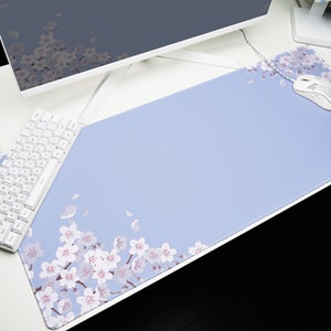 Cherry Blossoms Mouse Pad: Periwinkle Japanese Art Desk Mat