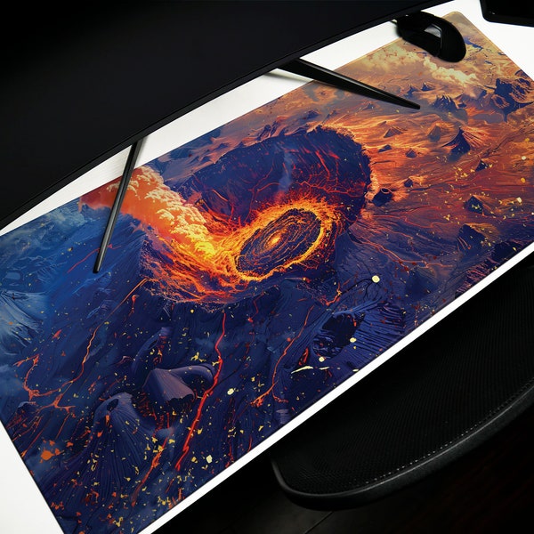 Volcanic View Design 3, Desk Pad, Heart of the Inferno, Intense Desk Aesthetic, Eruptive Core