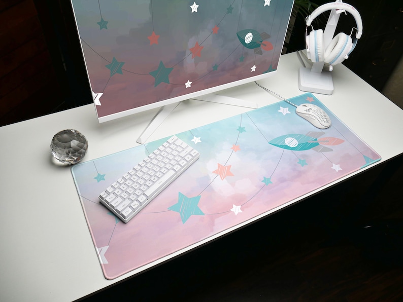 Paper Starship Cute Mouse Pad for girls, Childrens crafting play mat, Large Computer Desk Pad, Extended Gaming Mouse Pad, Cute Mouse pad imagem 1