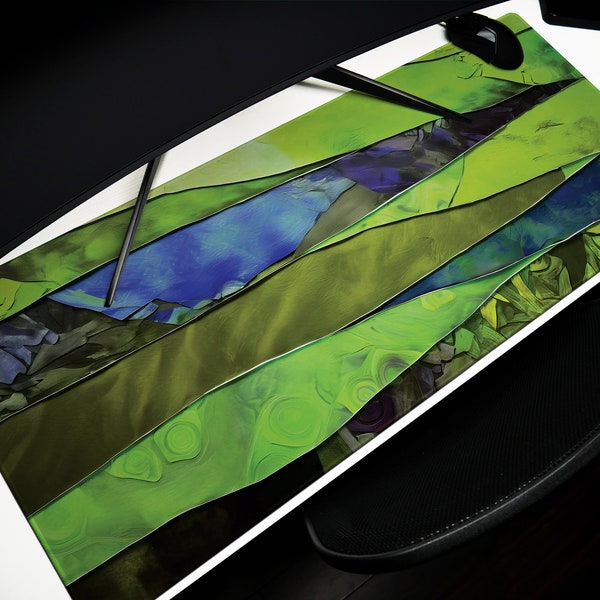 Vivid Artisanal Bliss Design 5, Desk Pad, Mouse Pad, Desk Mat, Enchanted Forest Canopy, Green Spectrum Elegance