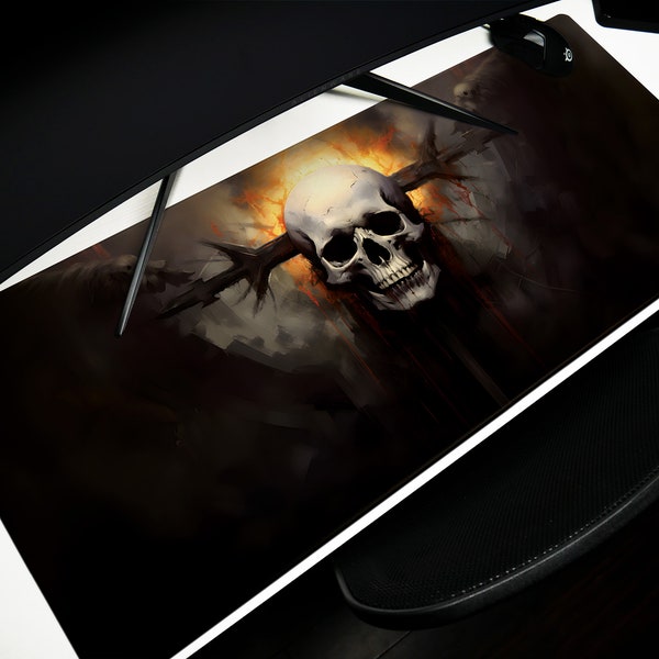 Death Desk Pad, Mouse Pad, Desk Mat, Gritty Skull Design from Hell's Abyss Design 1