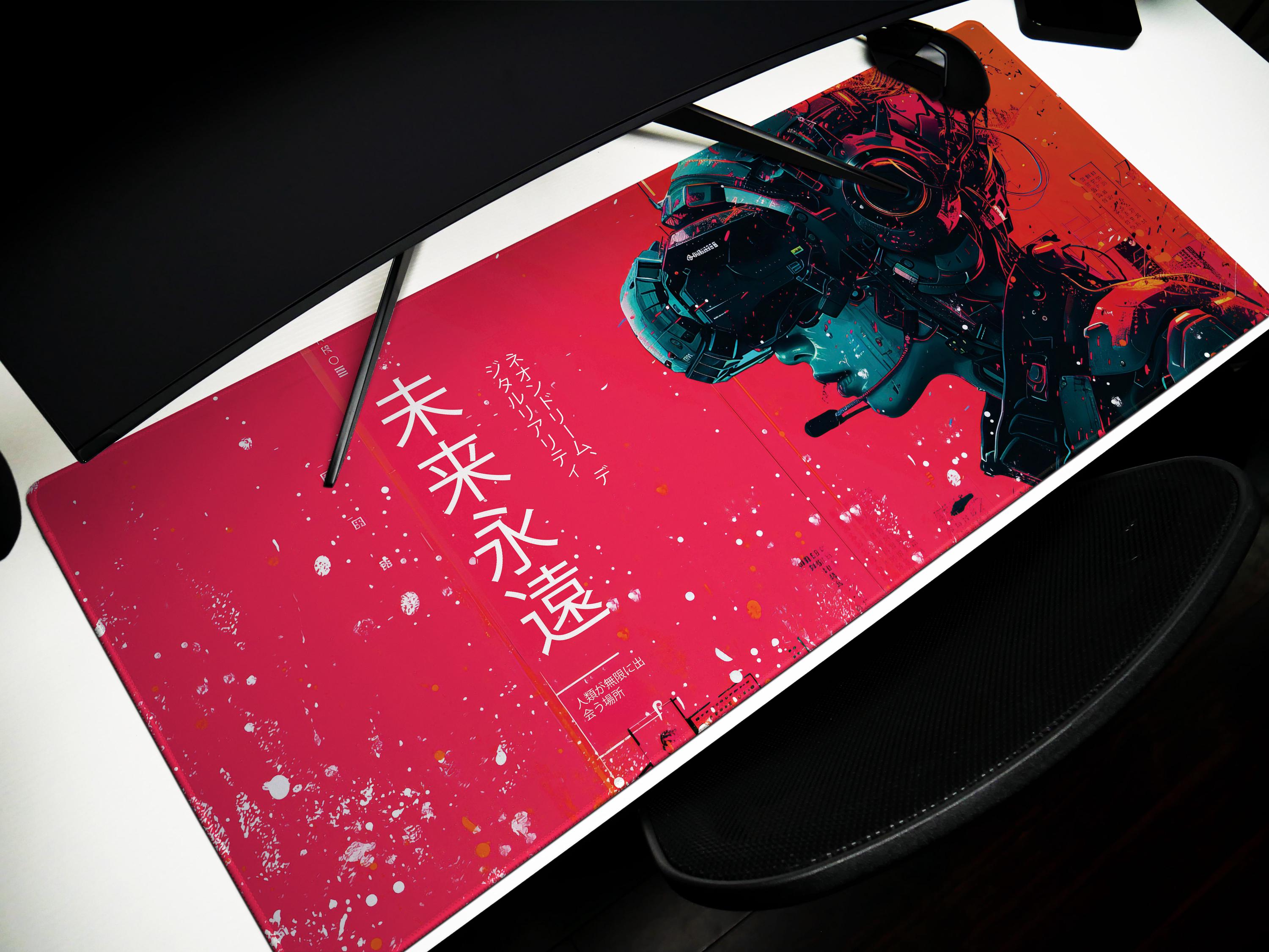Cyberpunk Desk Pad: Red Interface, Tech Noir, Asian Fusion, Cybernetic ...