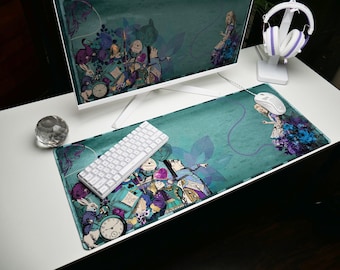 Dark Alice in Wonderland Desk Mat: Gothic Gamer Mouse Pad
