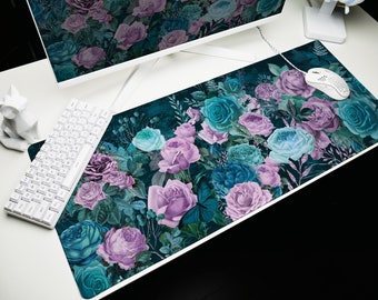 Teal Floral Desk Mat: Gothic Rose Mouse Pad