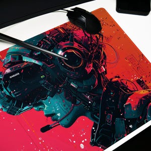 Cyberpunk Desk Pad: Red Interface, Tech Noir, Asian Fusion, Cybernetic Vision image 5