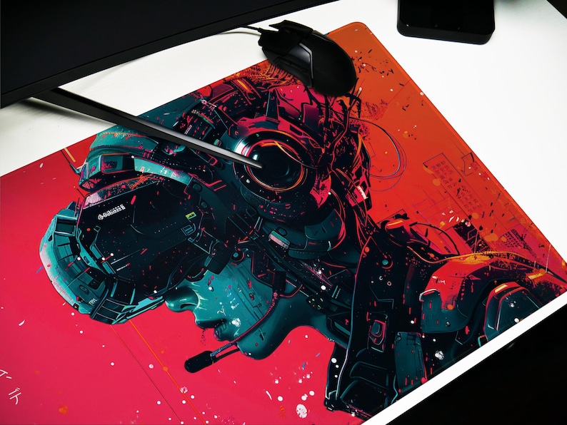 Cyberpunk Desk Pad: Red Interface, Tech Noir, Asian Fusion, Cybernetic Vision image 5
