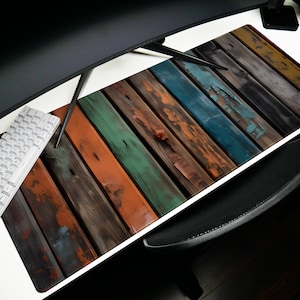 Rustic Boards, Mouse Pad, Desk Mat, Desk Pad: Top-Down View, Colorful, Visible Brush Strokes, Painted Wood, Vintage Style