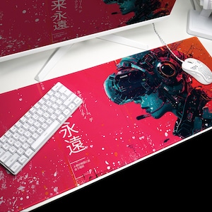 Cyberpunk Desk Pad: Red Interface, Tech Noir, Asian Fusion, Cybernetic Vision image 9