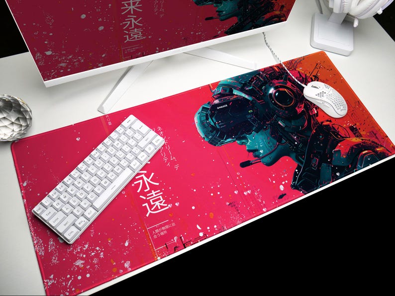 Cyberpunk Desk Pad: Red Interface, Tech Noir, Asian Fusion, Cybernetic Vision image 9