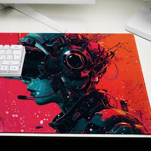 Cyberpunk Desk Pad: Red Interface, Tech Noir, Asian Fusion, Cybernetic Vision image 7