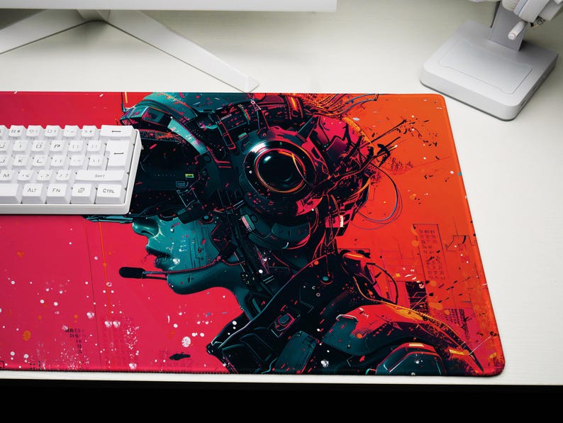 Cyberpunk Desk Pad: Red Interface, Tech Noir, Asian Fusion, Cybernetic Vision image 7