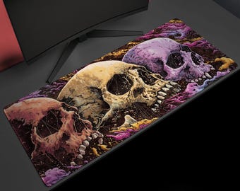 Chromatic Ossuary, Desk Mat, Psychedelic Skulls Artwork by Wekx
