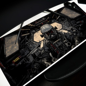 Cyberpunk Mecha Pilot Desk Pad: 4K Stipple Art Mouse Pad