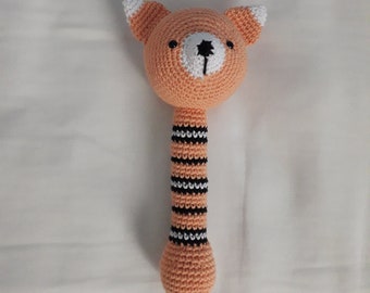 Hochet renard pour bébé crochet coton - baby shower ou cadeau de naissance - amigurumi - fait main