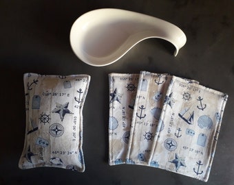 Zero maritime waste kitchen set: 1 sponge + 3 matching dishcloths - sea compass shell anchor boat buoy - handmade