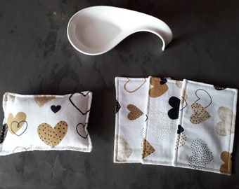 Hearts zero waste kitchen set: 1 sponge + 3 washable cloths - Father's Day gift - handmade