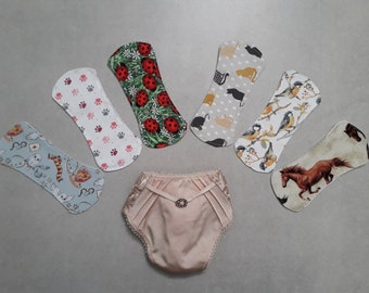 Washable panty liners without wing - animal patterns - zero waste - handmade