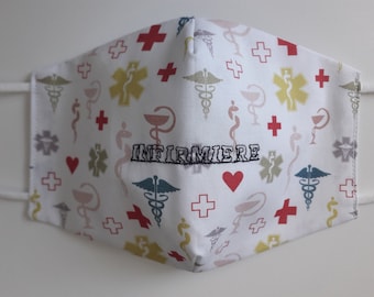 Adult mask fabric cotton washable reversible personalized nurse pharmacist preparer - handmade