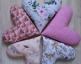 Coussin coeur féminin post mastectomie ou décoration - tons roses - cancer du sein - fait main