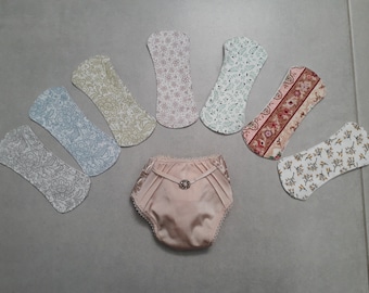 Washable panty liners without wing - 2 flower patterns and lace prints - zero waste - handmade