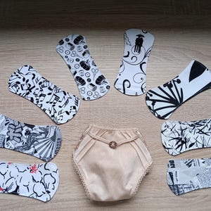 Wingless panty liners - black and white pattern - zero waste - handmade