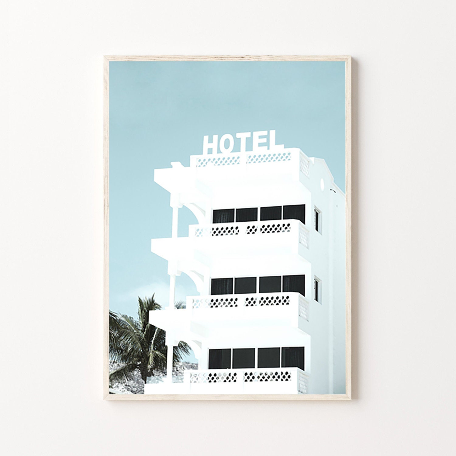 Hotel Blue Art Poster beach print wall art modern palms Etsy