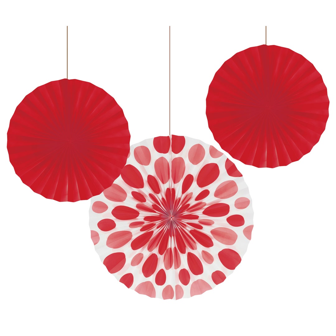 Red Paper Fan Decorations Set of 3 Tissue Paper Etsy