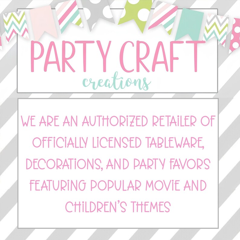 The image is a promotional poster for a party craft business, featuring colorful banners and text that describe the company's offerings.