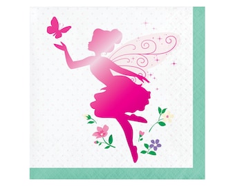 Fairy Party Napkins Set of 16, Fairy Themed Party, Floral Garden Party Supplies, Birthday Party Decorations, Pink Party for Girls, Woodland